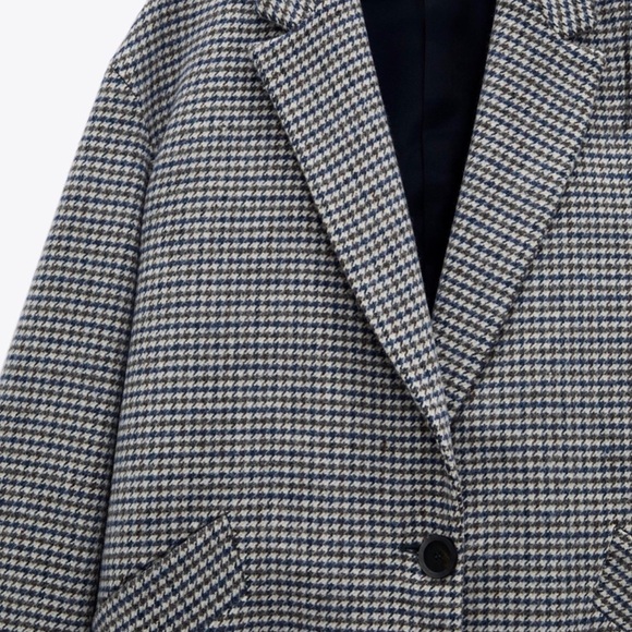 Zara Blazer Coat Buttoned Multicolored Houndstooth NWOT - Picture 2 of 11